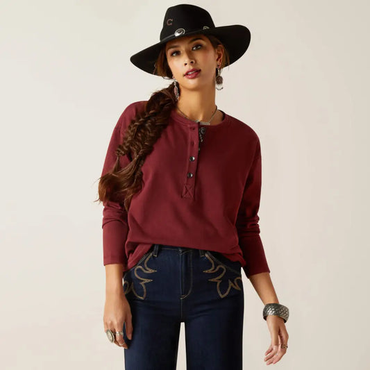 Ariat Women’s Oxblood Terry Henley Sweatshirt XSmall Women’s Pullover