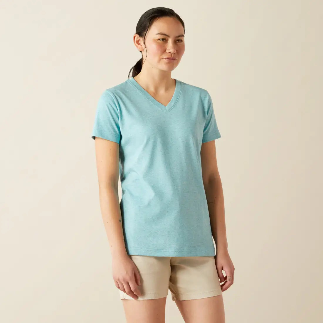 Ariat Women’s Rebar Cotton Strong V-Neck T-Shirt XSmall / Heather Maui Blue (Turquoise) Women’s T-Shirt