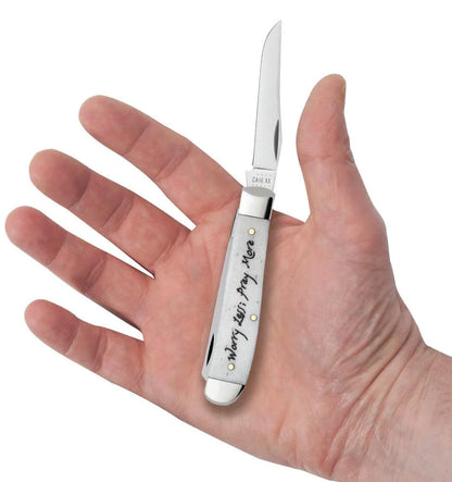 Case Worry Less, Pray More Embellished Smooth Natural Bone Mini Trapper Knife