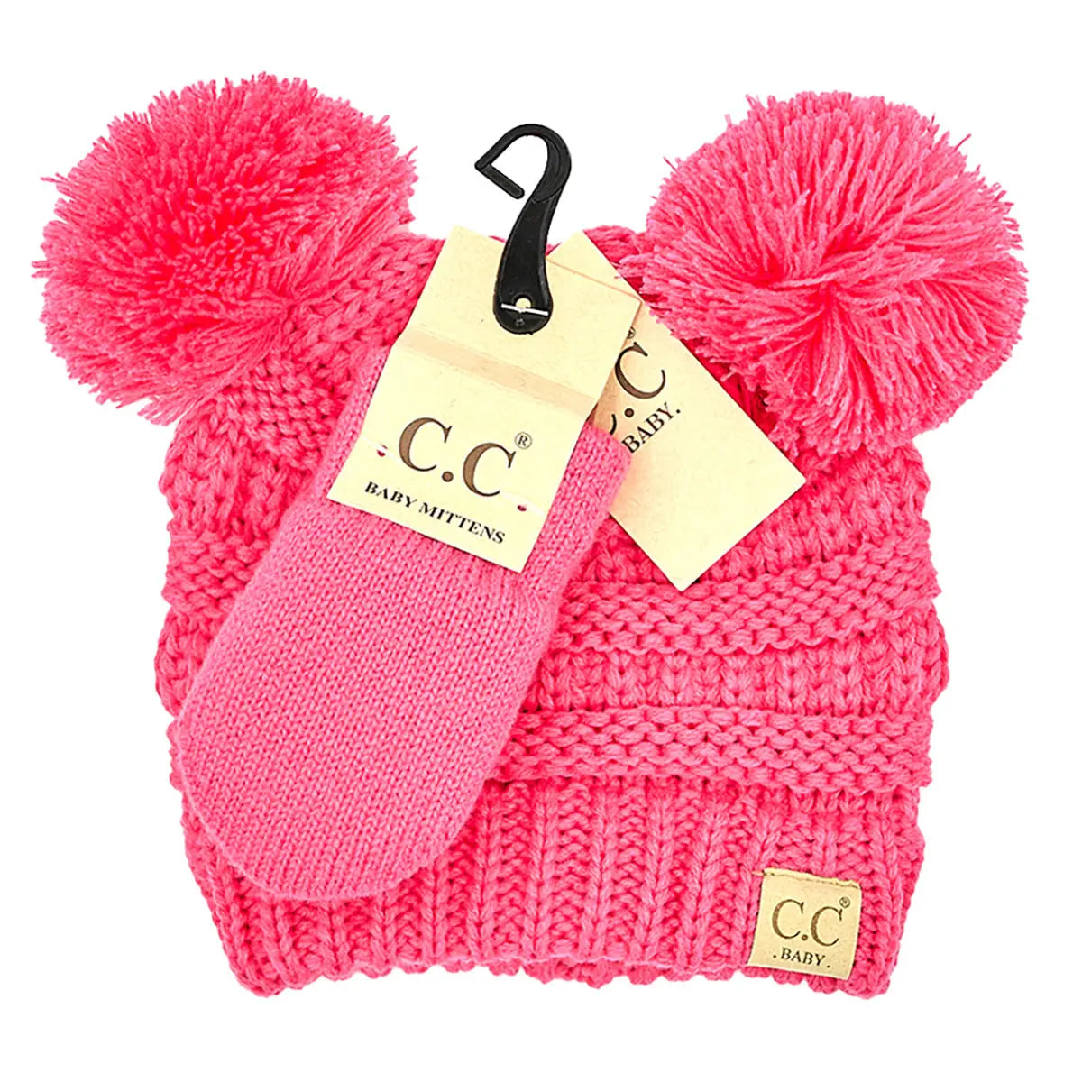 C.C Beanie BABY Pom Pom Beanie and Mittens Set