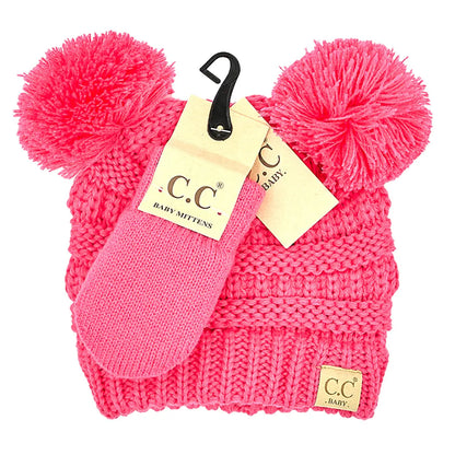 C.C Beanie BABY Pom Pom Beanie and Mittens Set