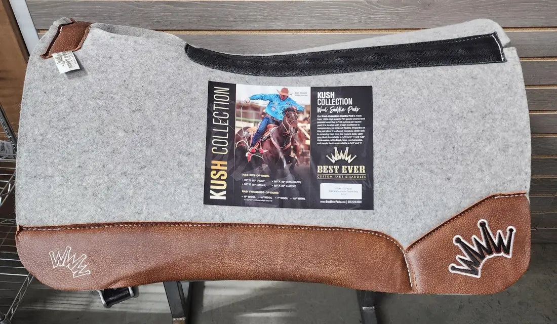 Best Ever Kush Saddle Pad - Oak Nut Leather White/Black Crown (1.25’’ thick 32’’x32’’) 32’’ X 32’’ / 1.25’’ Saddle Pad