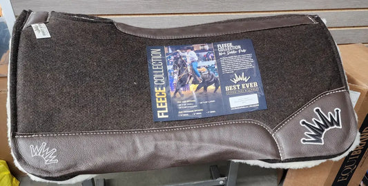 Best Ever OG Fleece Saddle Pad - Brown Leather White/Black Crown (1’’ thick 32’’x32’’) 32’’ X 32’’ / 1’’ Saddle Pad