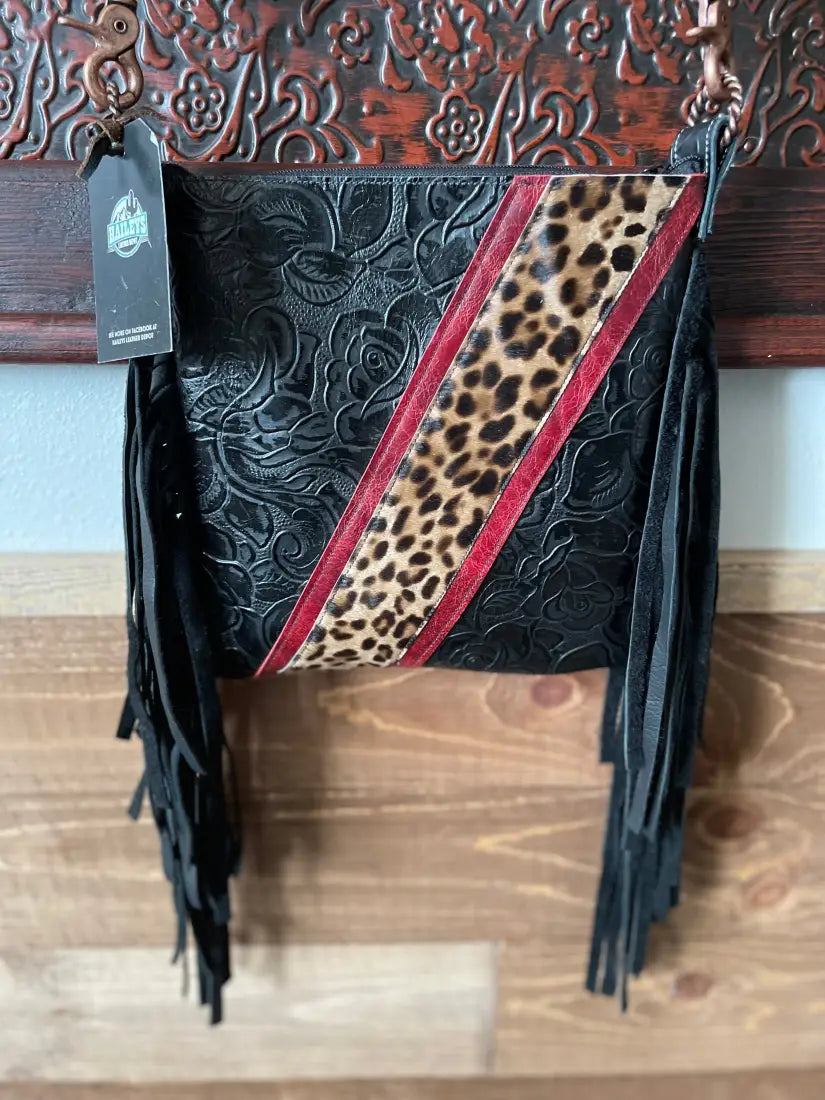 Black Rose & Leopard Crossbody Purse by Hailey Drent Purse