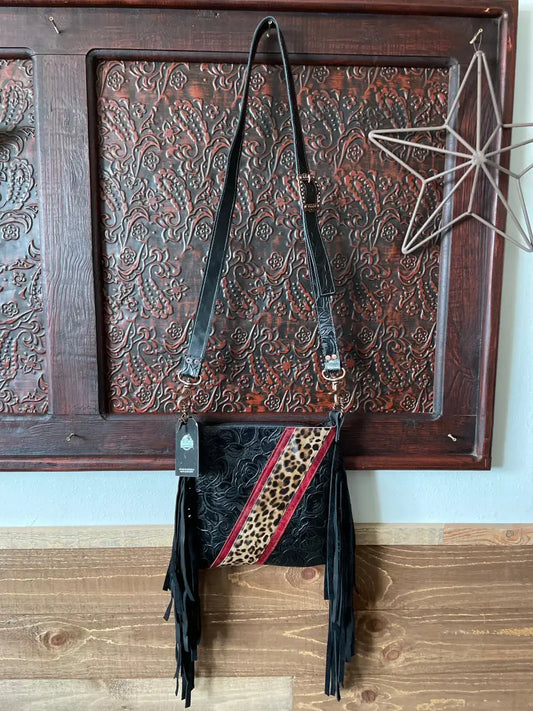 Black Rose & Leopard Crossbody Purse by Hailey Drent Purse