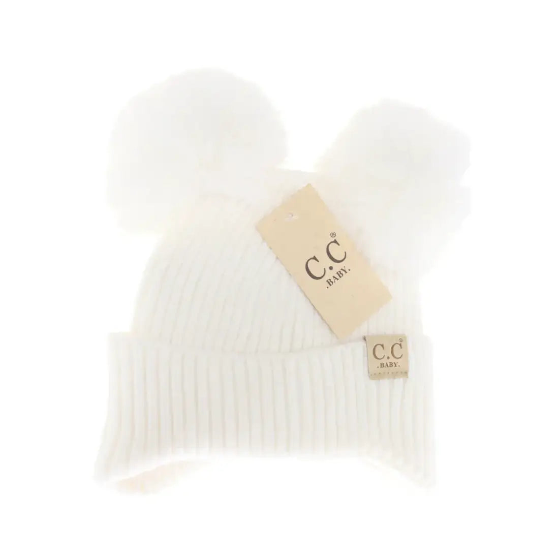 C.C Beanie BABY Ear Flap Double Pom Beanie Ivory Winter Hats