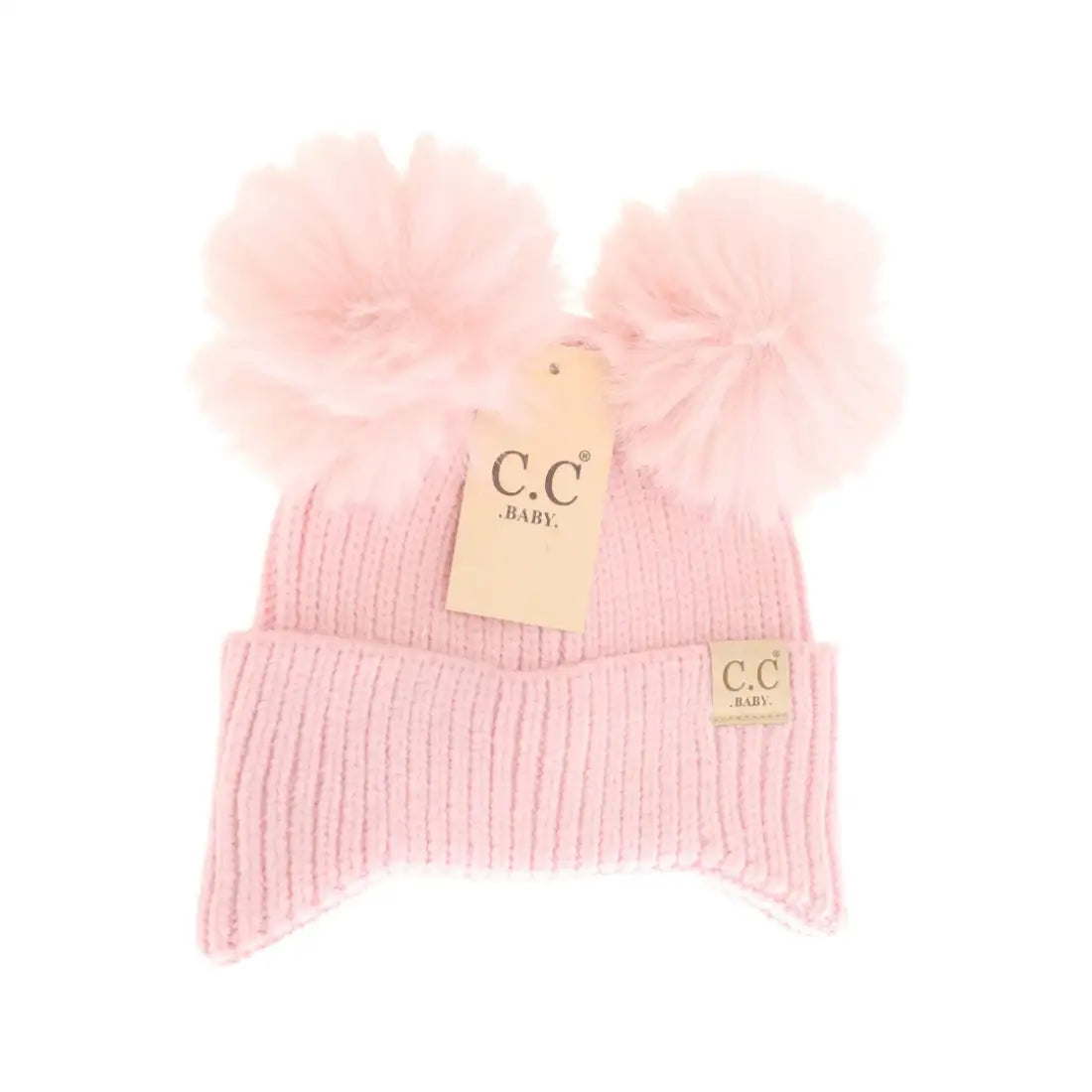C.C Beanie BABY Ear Flap Double Pom Beanie Pink Winter Hats