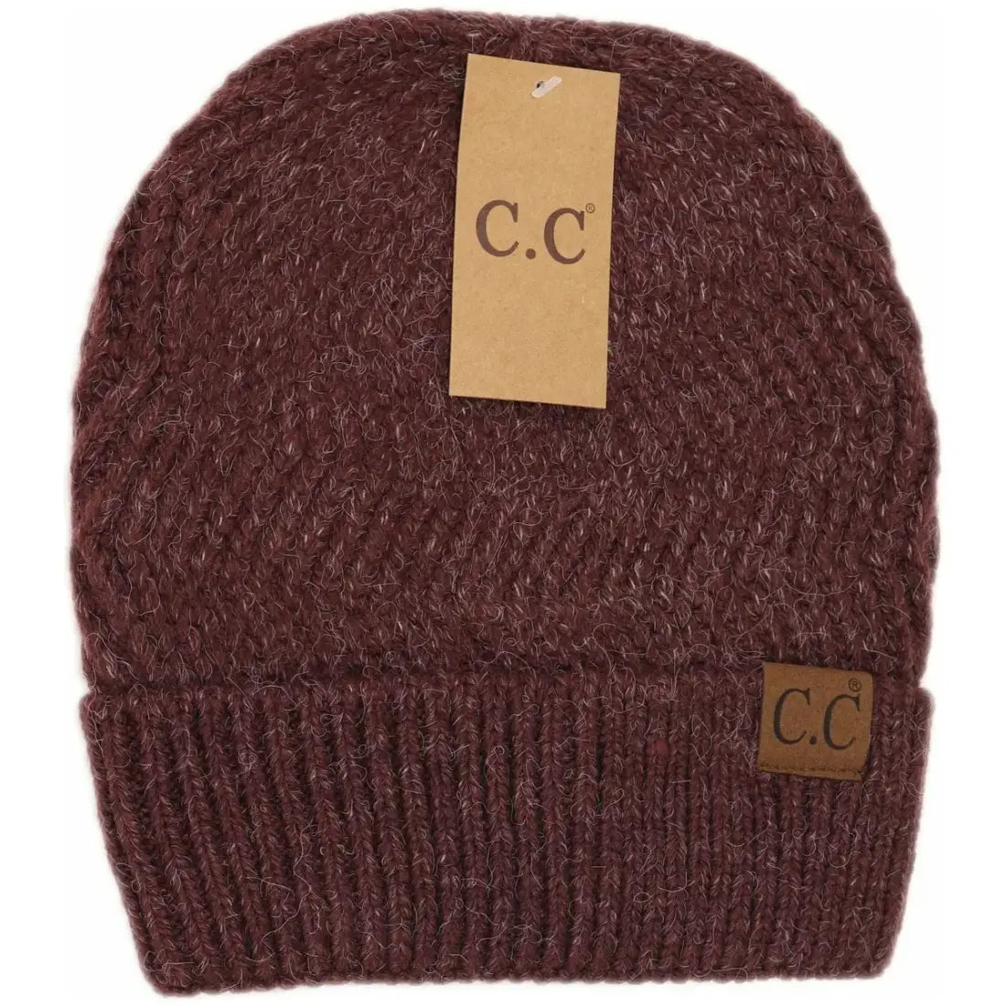 C.C Beanie Chevron Knit Cuff Beanie Berry Winter Hats