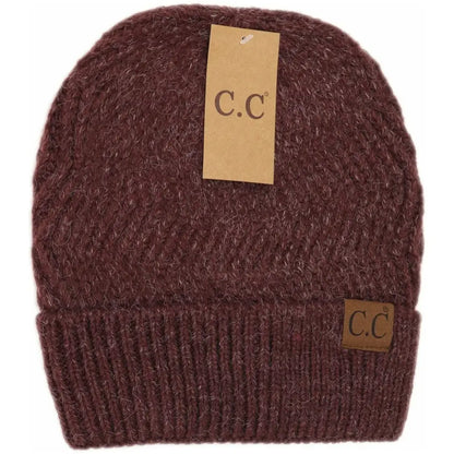 C.C Beanie Chevron Knit Cuff Beanie Berry Winter Hats