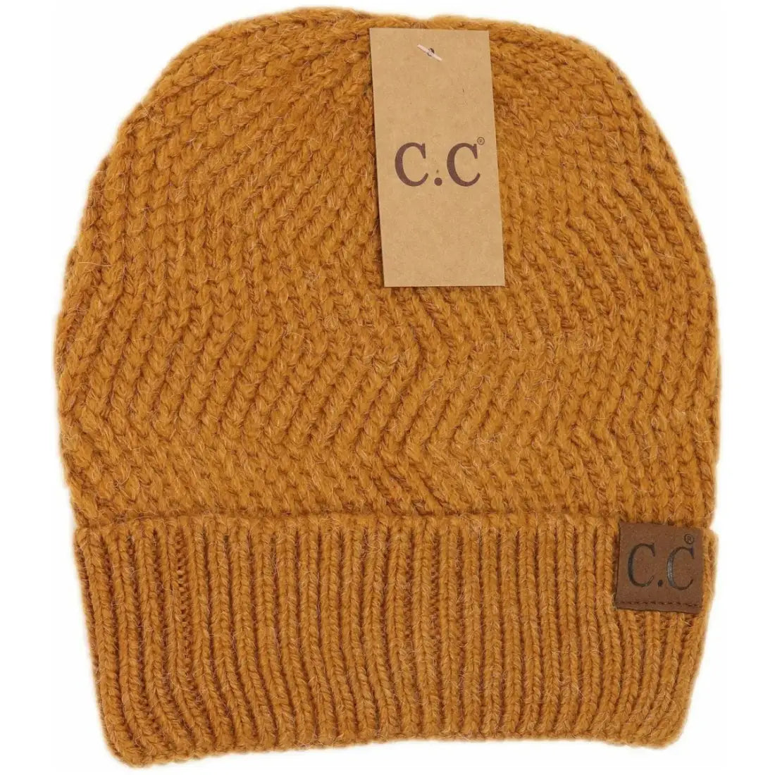 C.C Beanie Chevron Knit Cuff Beanie Golden Camel Winter Hats