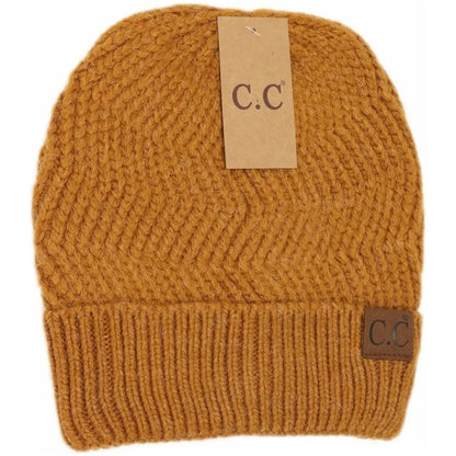 C.C Beanie Chevron Knit Cuff Beanie Golden Camel Winter Hats