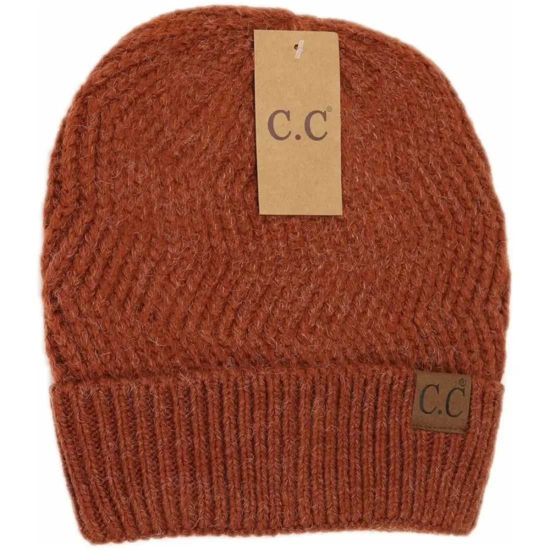 C.C Beanie Chevron Knit Cuff Beanie Rust Winter Hats