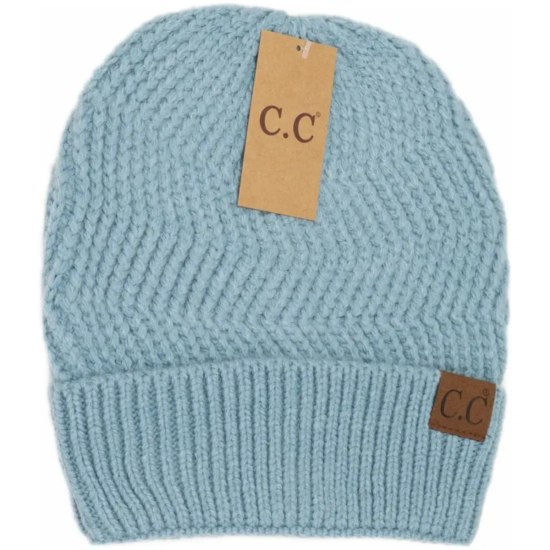 C.C Beanie Chevron Knit Cuff Beanie Steel Blue Winter Hats