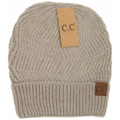 C.C Beanie Chevron Knit Cuff Beanie Warm Grey Winter Hats