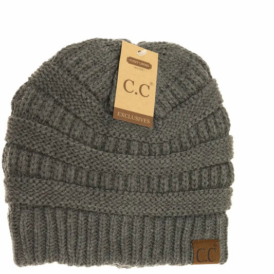 C.C Beanie Classic Fuzzy Lined Beanie Dark Gray Winter Hats
