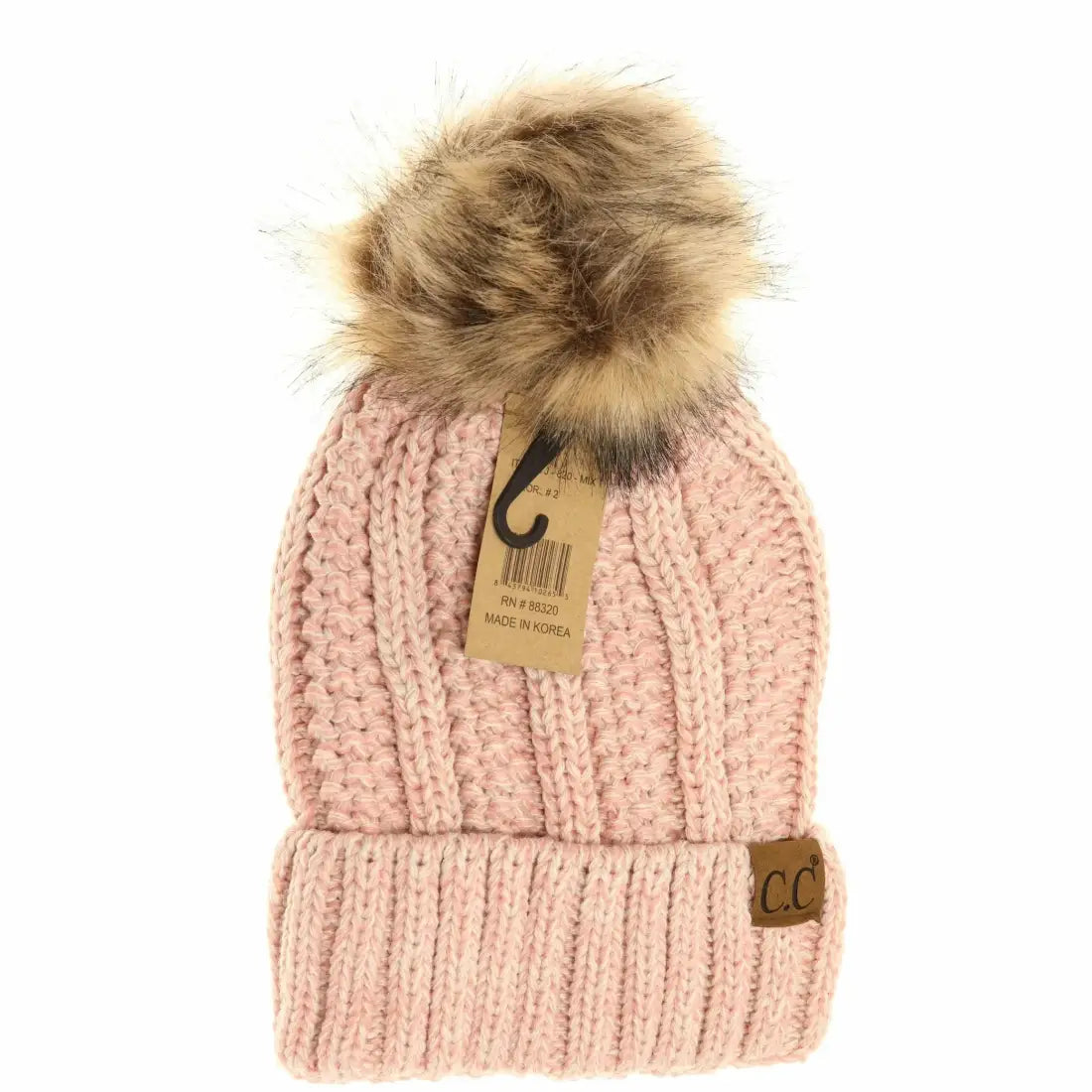 C.C Beanie Fuzzy Lined Fur Pom Beanie #2 Rose Mix Winter Hats