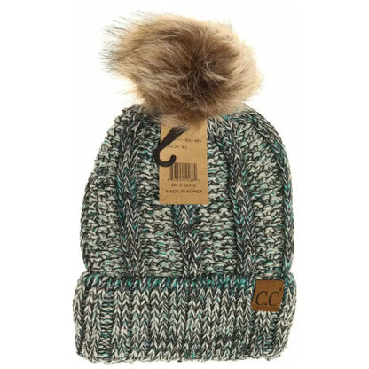 C.C Beanie Fuzzy Lined Fur Pom Beanie #3 Teal Mix Winter Hats