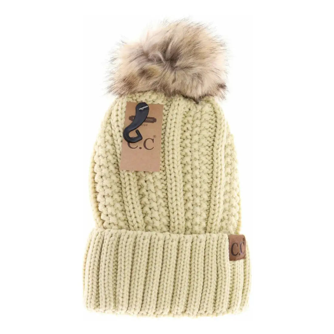 C.C Beanie Fuzzy Lined Fur Pom Beanie Lemonade Winter Hats