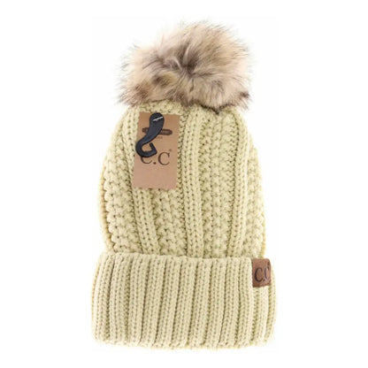 C.C Beanie Fuzzy Lined Fur Pom Beanie Lemonade Winter Hats