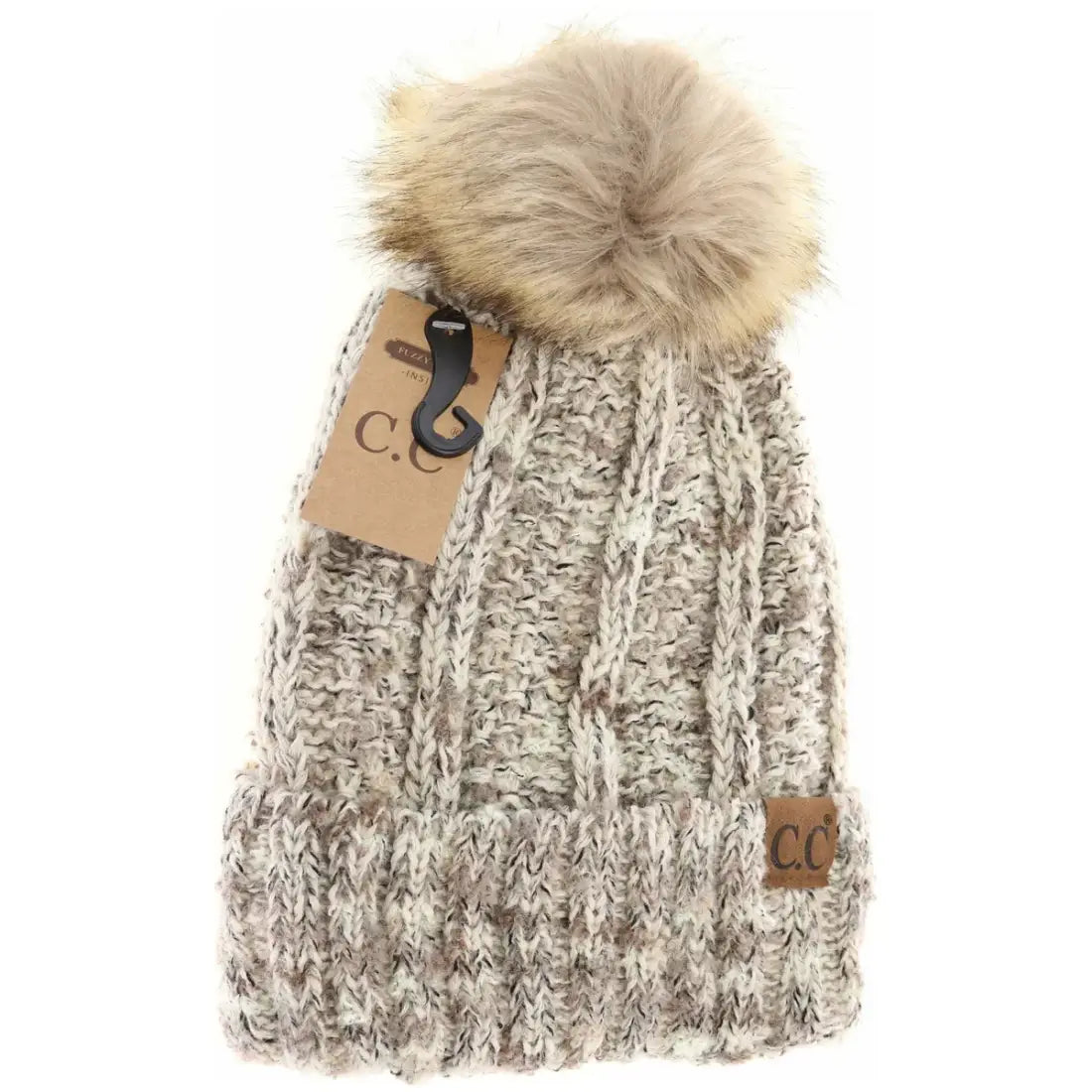 C.C Beanie Fuzzy Lined Popcorn Confetti Beanie Beige Multi Winter Hats