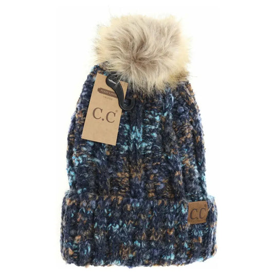 C.C Beanie Fuzzy Lined Popcorn Confetti Beanie Navy Multi Winter Hats