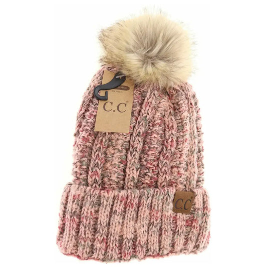 C.C Beanie Fuzzy Lined Popcorn Confetti Beanie Rose Multi Winter Hats
