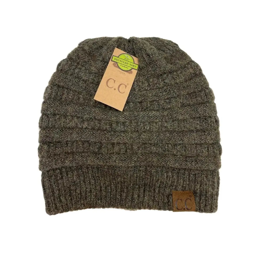 C.C Beanie Fuzzy Lined Soft Yarn Beanie Heather Moss Winter Hats