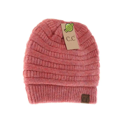 C.C Beanie Fuzzy Lined Soft Yarn Beanie Heather Strawberry Winter Hats