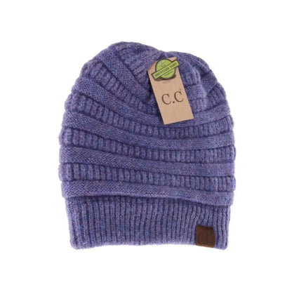 C.C Beanie Fuzzy Lined Soft Yarn Beanie Periwinkle Winter Hats