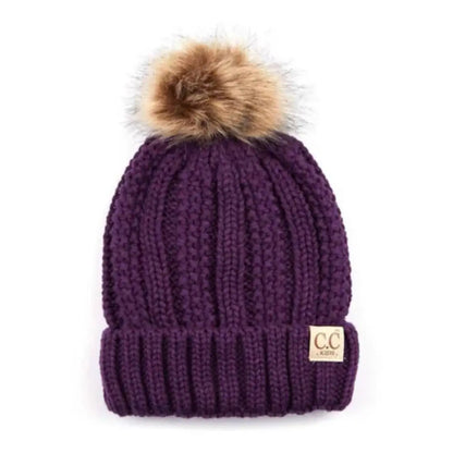C.C Beanie KIDS Fuzzy Lined Fur Pom Beanie Violet Winter Hats