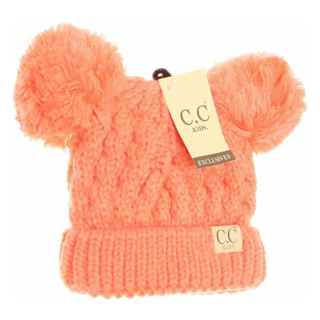 C.C Beanie KIDS Solid Double Pom Beanie Coral Winter Hats