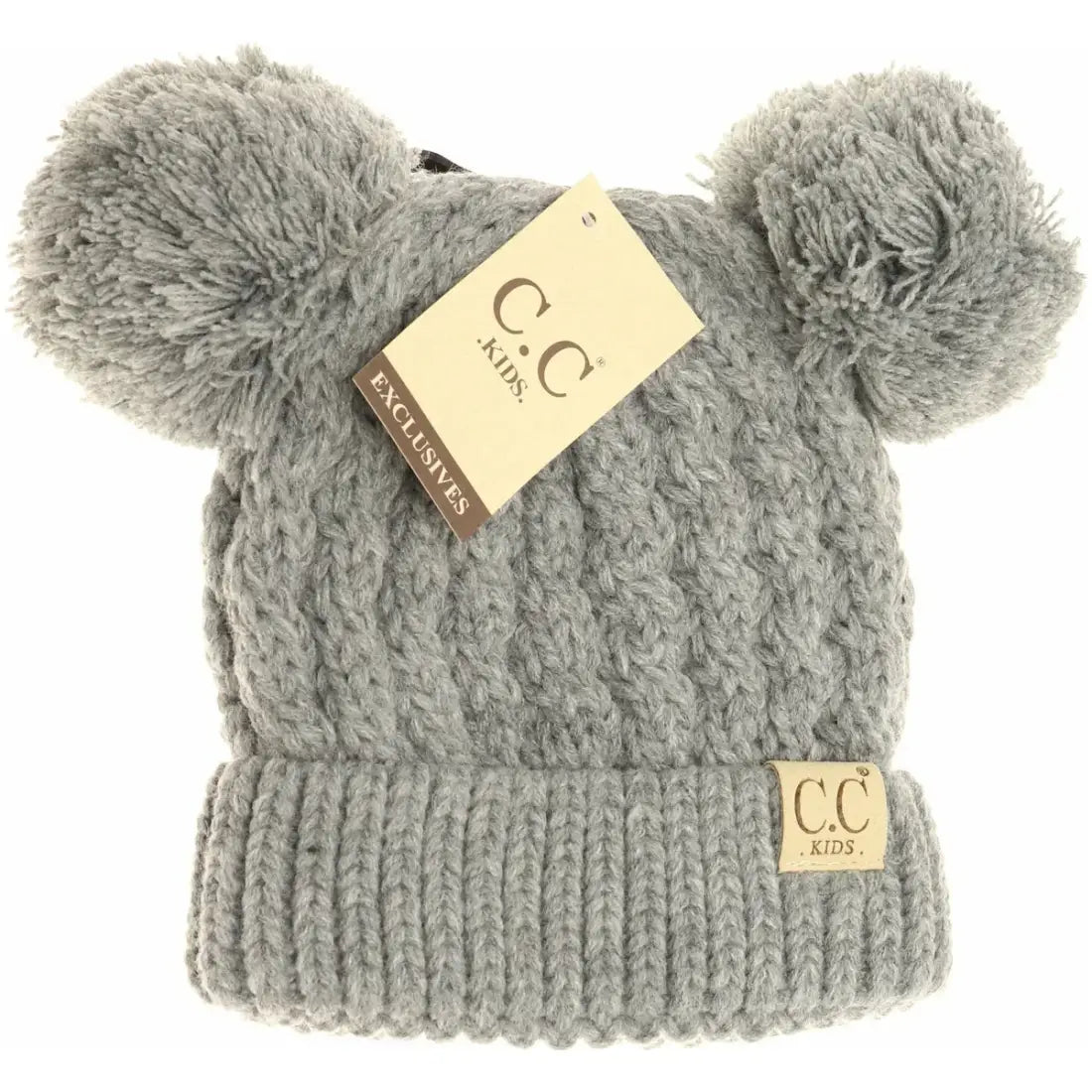 C.C Beanie KIDS Solid Double Pom Beanie Lt Gray Winter Hats