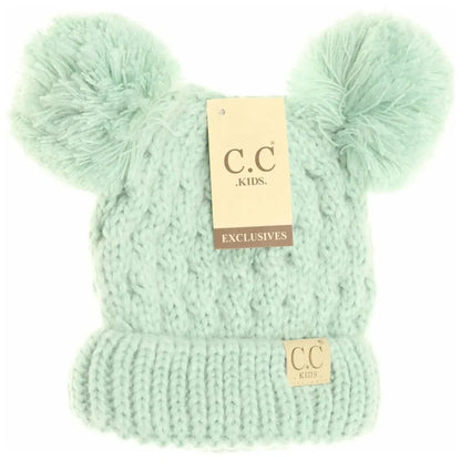 C.C Beanie KIDS Solid Double Pom Beanie Mint Winter Hats
