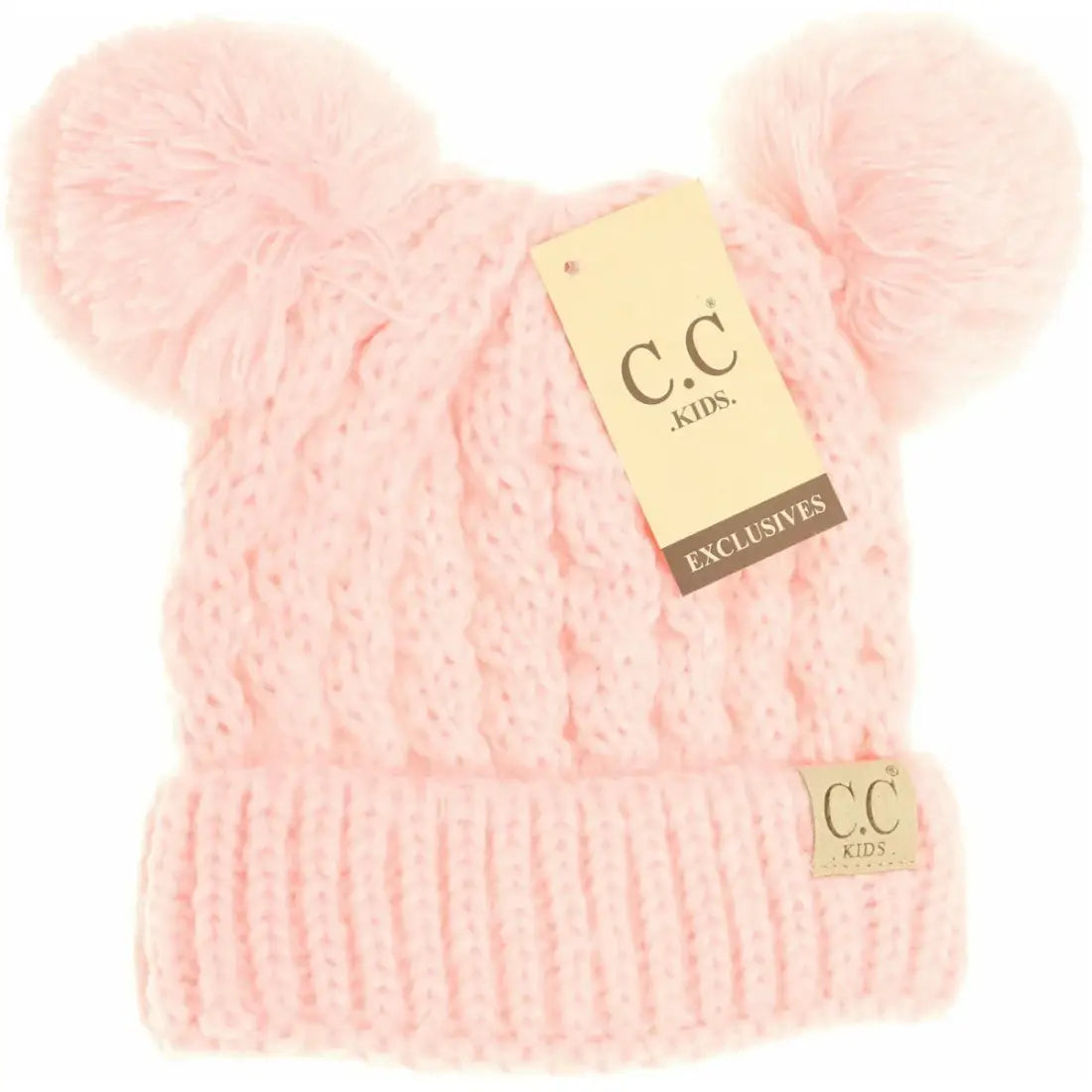 C.C Beanie KIDS Solid Double Pom Beanie Pale Pink Winter Hats