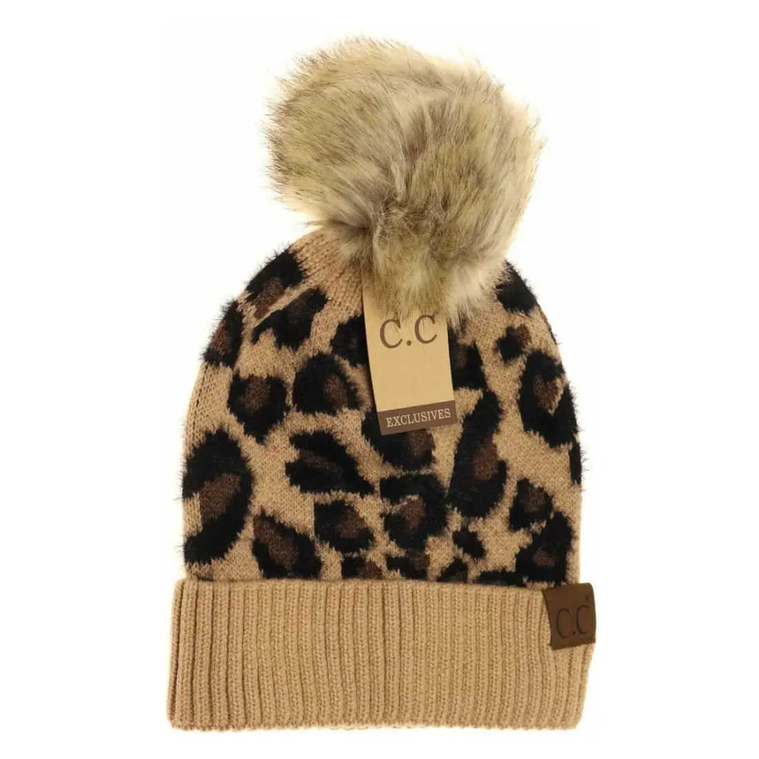 C.C Beanie Leopard Pom Beanie Latte Winter Hats