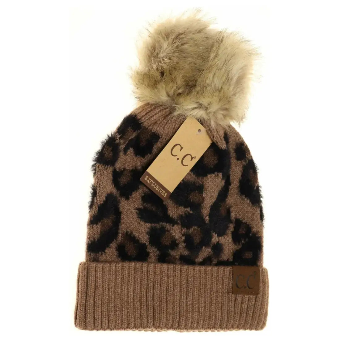 C.C Beanie Leopard Pom Beanie Mocha Winter Hats