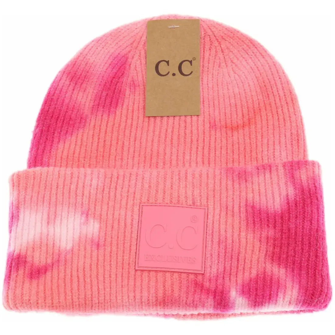 C.C Beanie Tie Dye Rubber Patch Beanie Fuschia/ Pink Winter Hats