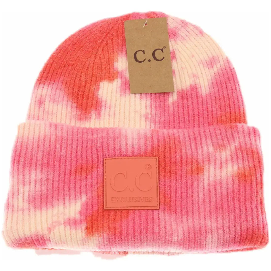 C.C Beanie Tie Dye Rubber Patch Beanie Orange/ Peach Winter Hats