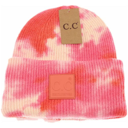 C.C Beanie Tie Dye Rubber Patch Beanie Orange/ Peach Winter Hats
