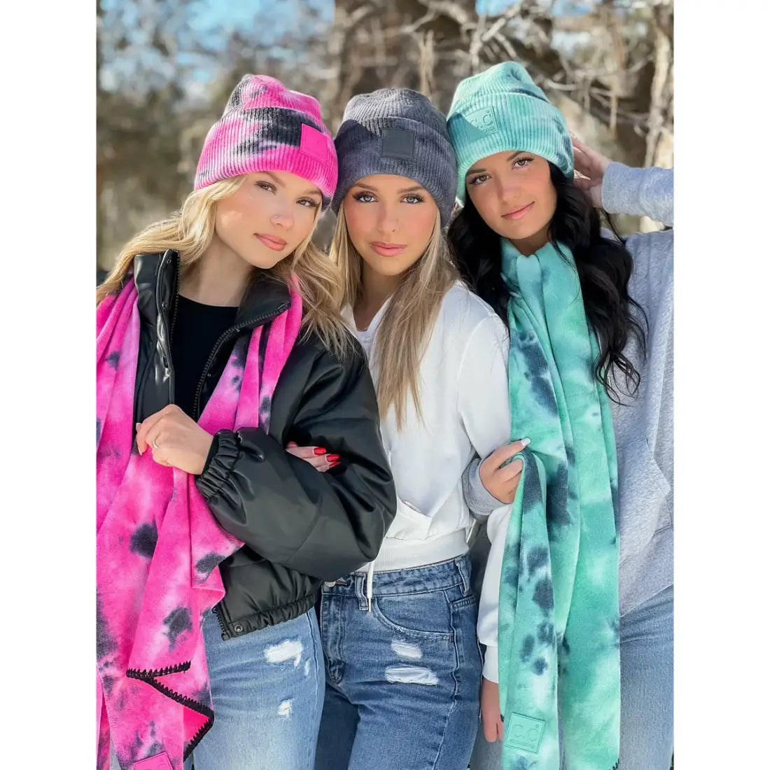 C.C Beanie Tie Dye Rubber Patch Beanie Winter Hats