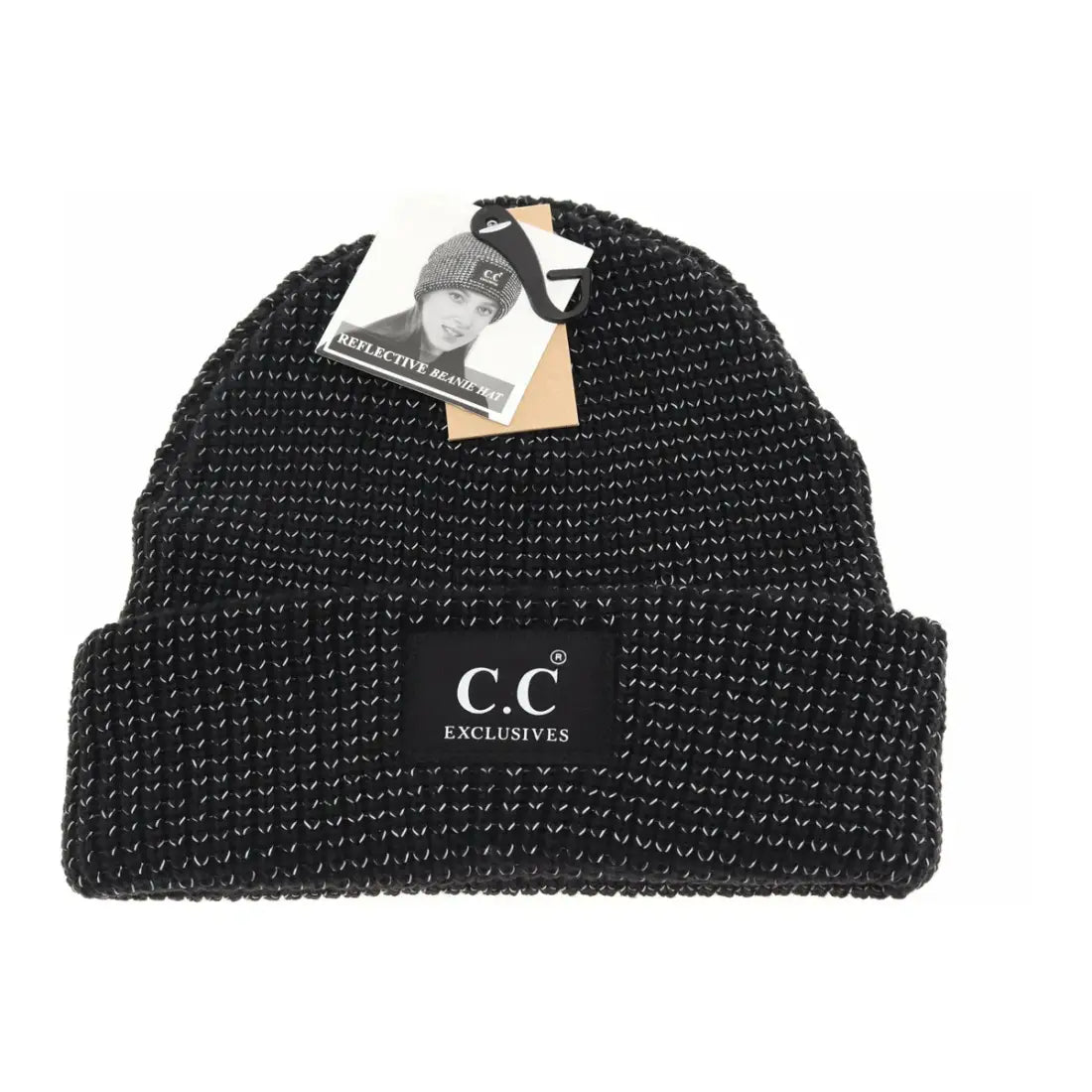 C.C Beanie Unisex Reflective Beanie Black Winter Hats
