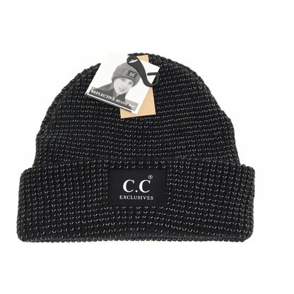 C.C Beanie Unisex Reflective Beanie Black Winter Hats