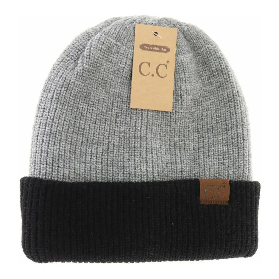 C.C Beanie Unisex Reversible Two-Tone Slouchy Beanie Gray/ Black Winter Hats