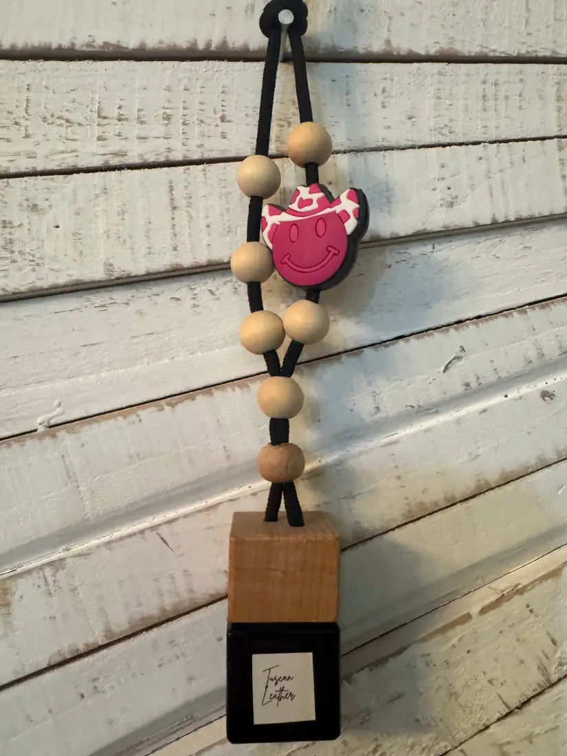 Car Freshener Diffuser Tuscan Leather / F. Hot Pink Smiley/ Hat Home Goods