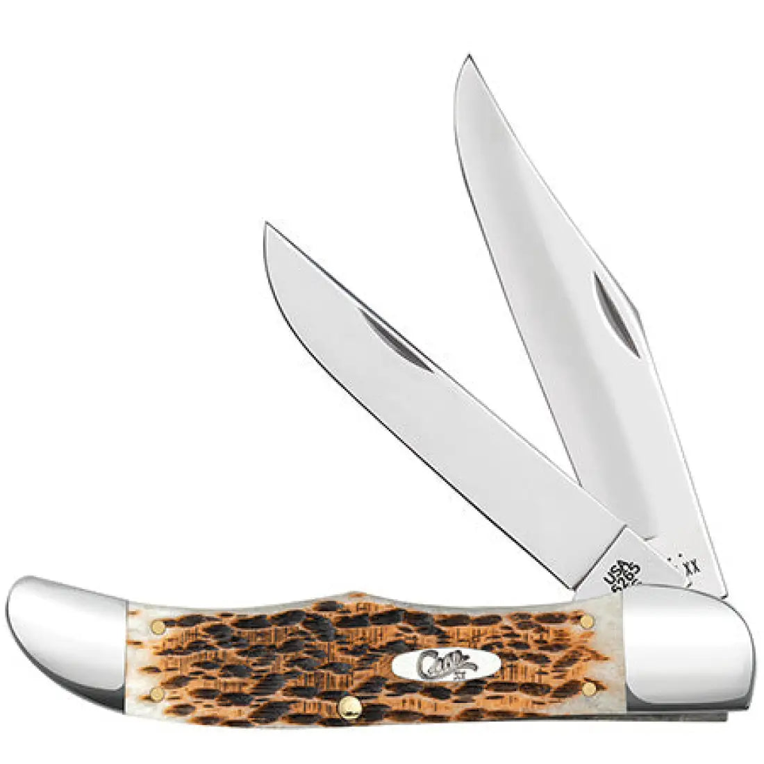 Case Amber Bone Peach Seed Jig Folding Hunters Knife w/ Sheath Knife