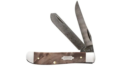 Case Natural Maple Burl Wood Ladder Damascus Mini Trapper Knife Knife