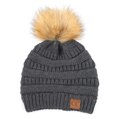 C.C Beanie with Faux Fur Pom