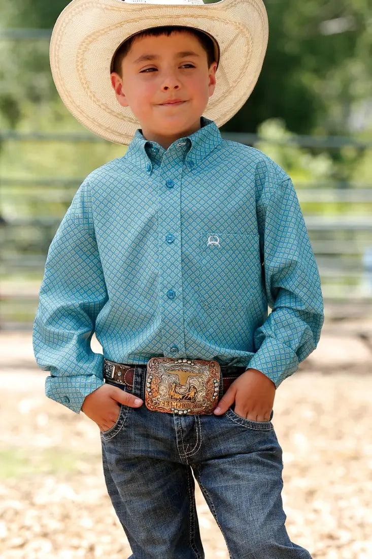 Cinch Boy’s ArenaFlex Teal Diamond Western Shirt XSmall Boy’s Western