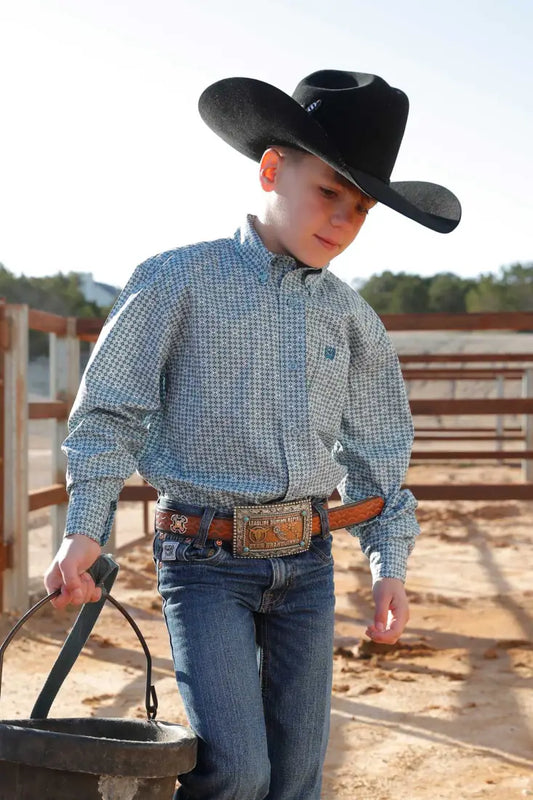 Cinch Boy’s Blue Diamond Dot Western Shirt Boy’s Western