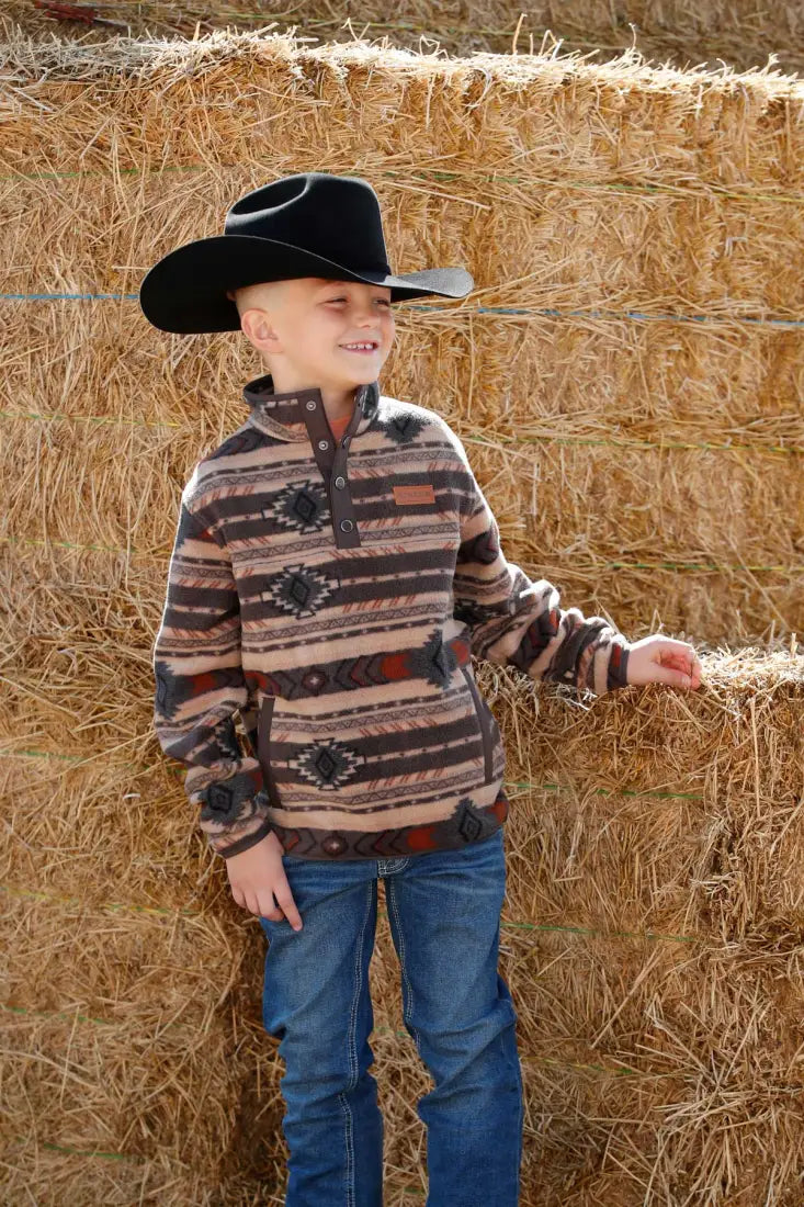 Cinch Boy’s Brown Aztec Polar Fleece Pullover Boy’s Pullover